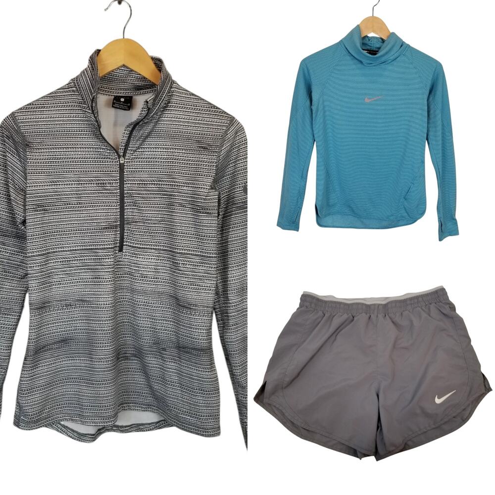 Nike Running Women's Lot of 3 Pieces 2 Long Sleeve Top 1 Tempo Shorts Medium